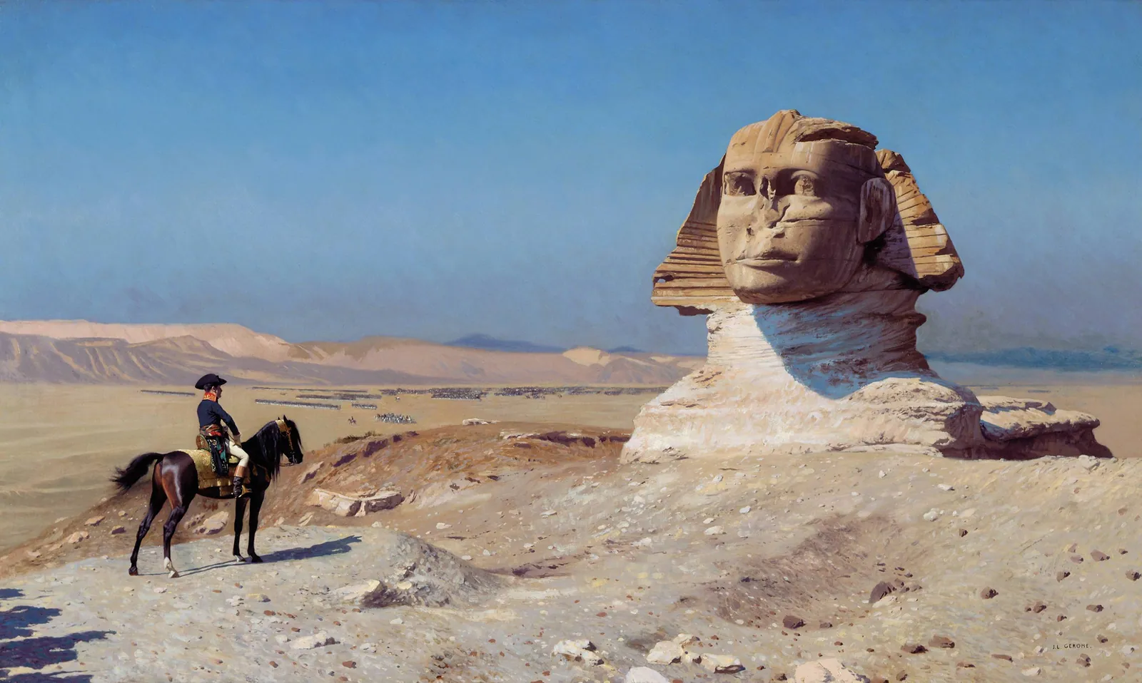 Jean-Léon Gérômes Bonaparte framför sfinxen: 1800-talets myt om Napoleon i Egypten. Det som blev bestående av expeditionen 1798–1801 kom från de 167 civila vetenskapsmännen och deras Description de l'Égypte, inte från soldaterna.