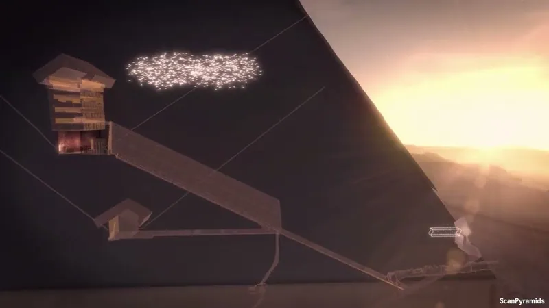 Stillbild ur “New Secret Passage in the Great Pyramid Revealed?” (ca 50 % in i videon).